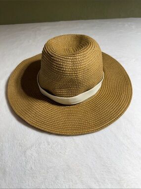 J. Crew Tan Straw Sun Hat with Cream Ribbon